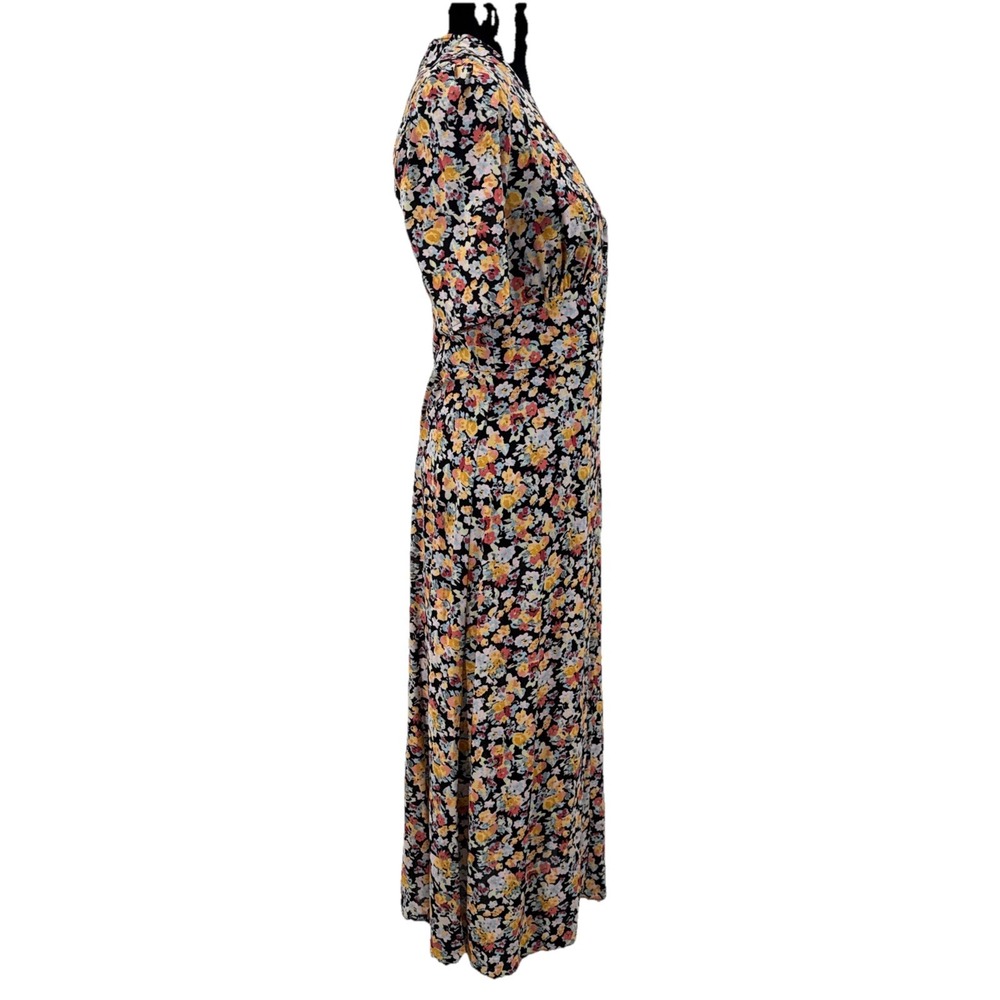 Nobody's Child Womens Printed Floral Print Midi Dress Short Sleeve Size 4 Black - Picture 4 of 13